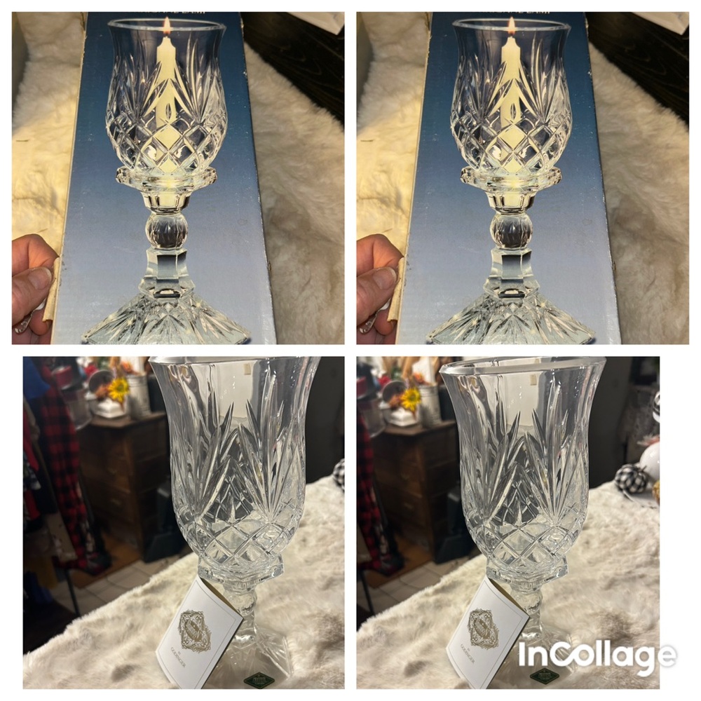 2 Lexington Shannon Cut Lead Crystal 2Piece Candle Holder Hurricane Lamp Vintage